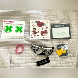 Rave/festival/party accessories bundle - neon green! Cheese earrings!